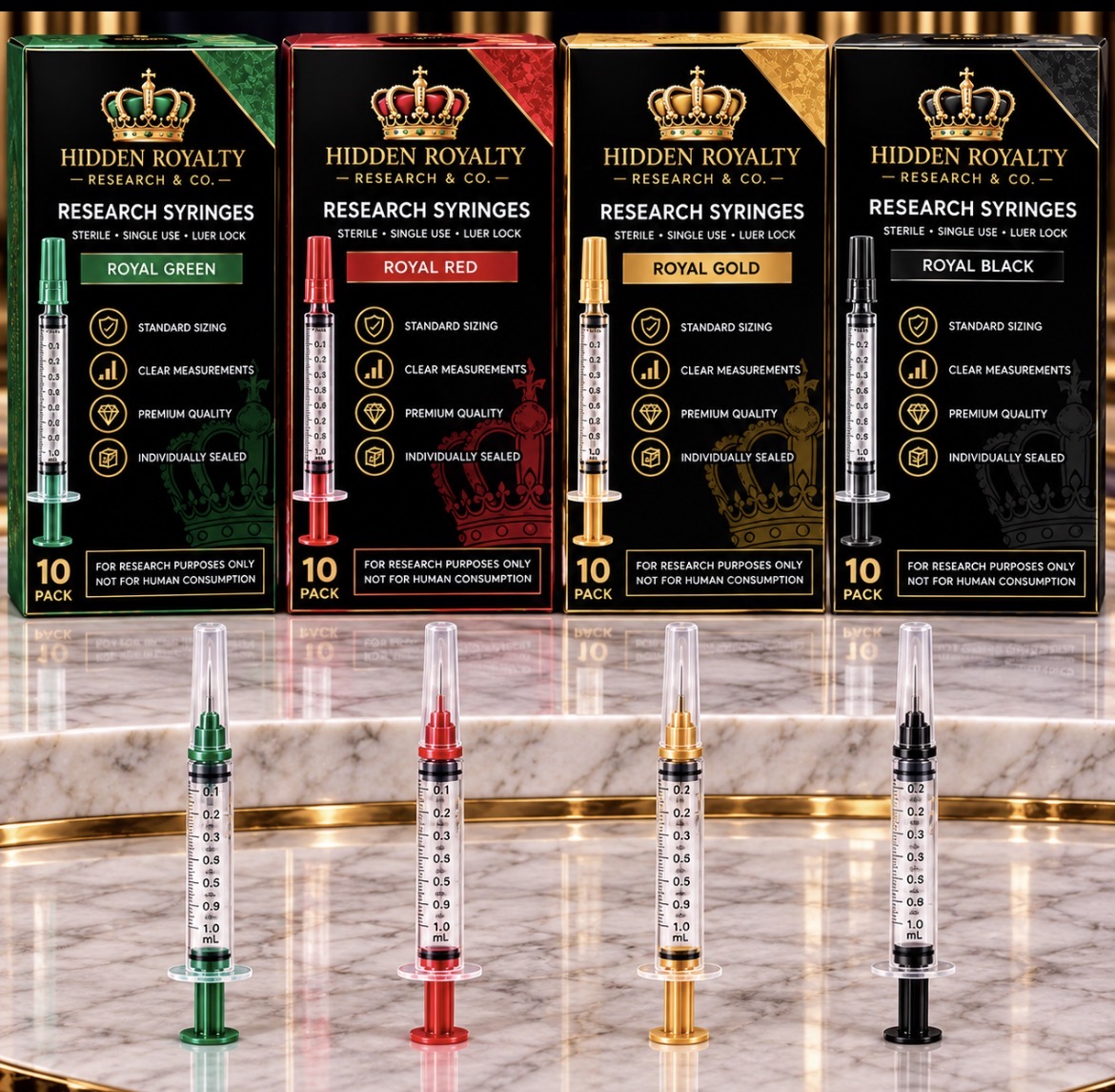 Hidden Royalty colored research syringes